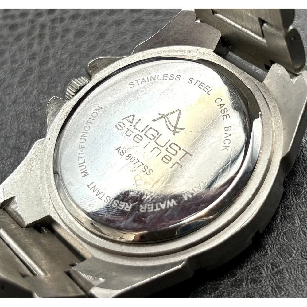 August Steiner Men's Stainless Steel Chronograph Watch Works - NEW BATTERY